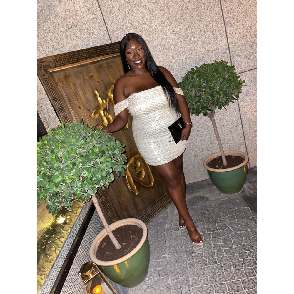 Plus Cream Sequin Bardot Bodycon Dress